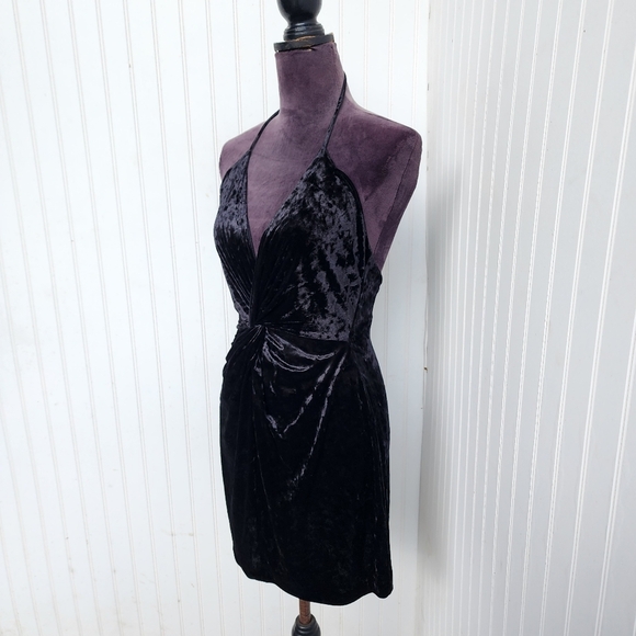 ZARA Women's Crushed Velvet Twist Front Backless Mini Dress Black Stretch XS - Picture 3 of 14